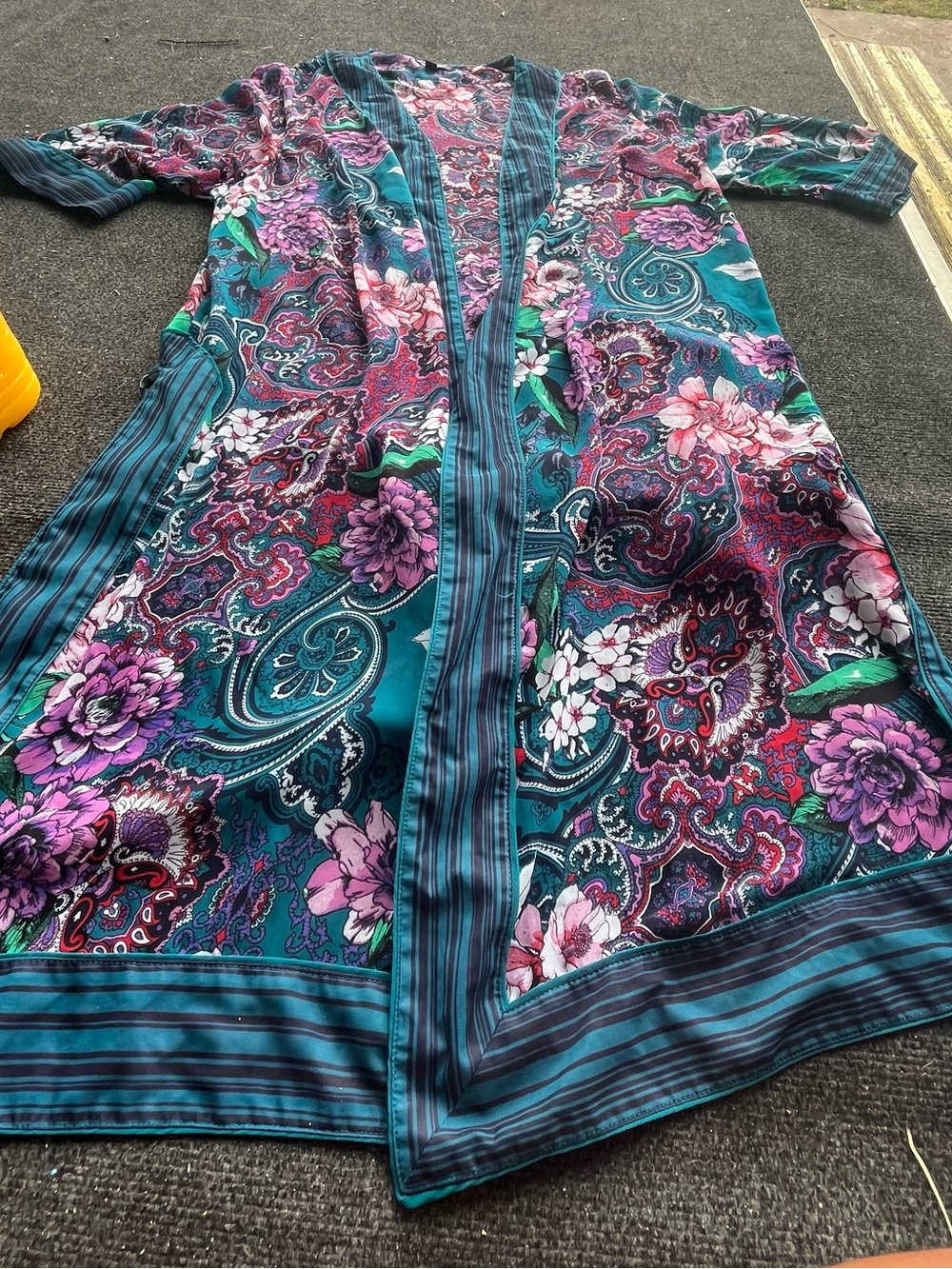 Roaman's Teal Floral Paisley Kimono Jacket